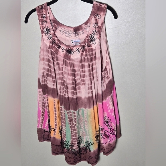 Just Cruising Tops - Vintage Just Cruising Embroidered Boho Festival Tie Dye Tunic, Free Size